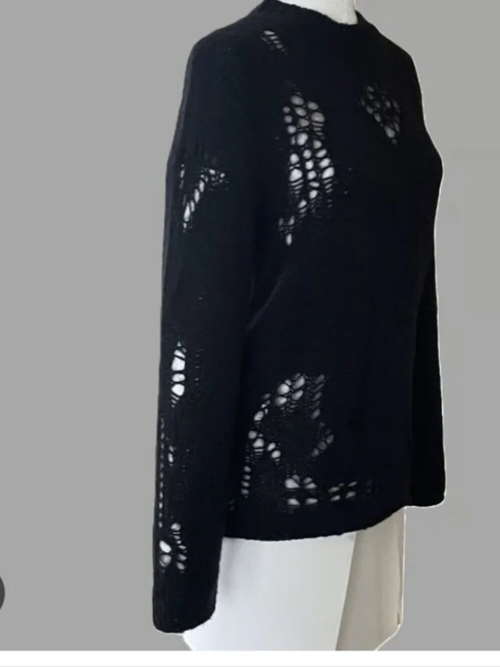 3.1 Phillip Lim Black Open Knit Crewneck Sweater Elevated Basic Small Medium - Picture 10 of 12